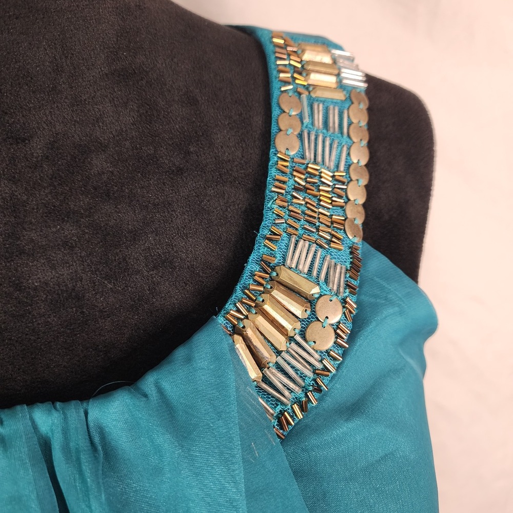 New w/tag NY COLLECTION Size Medium Teal Pleated Chiffon Beaded Sleeveles Blouse - Picture 9 of 12